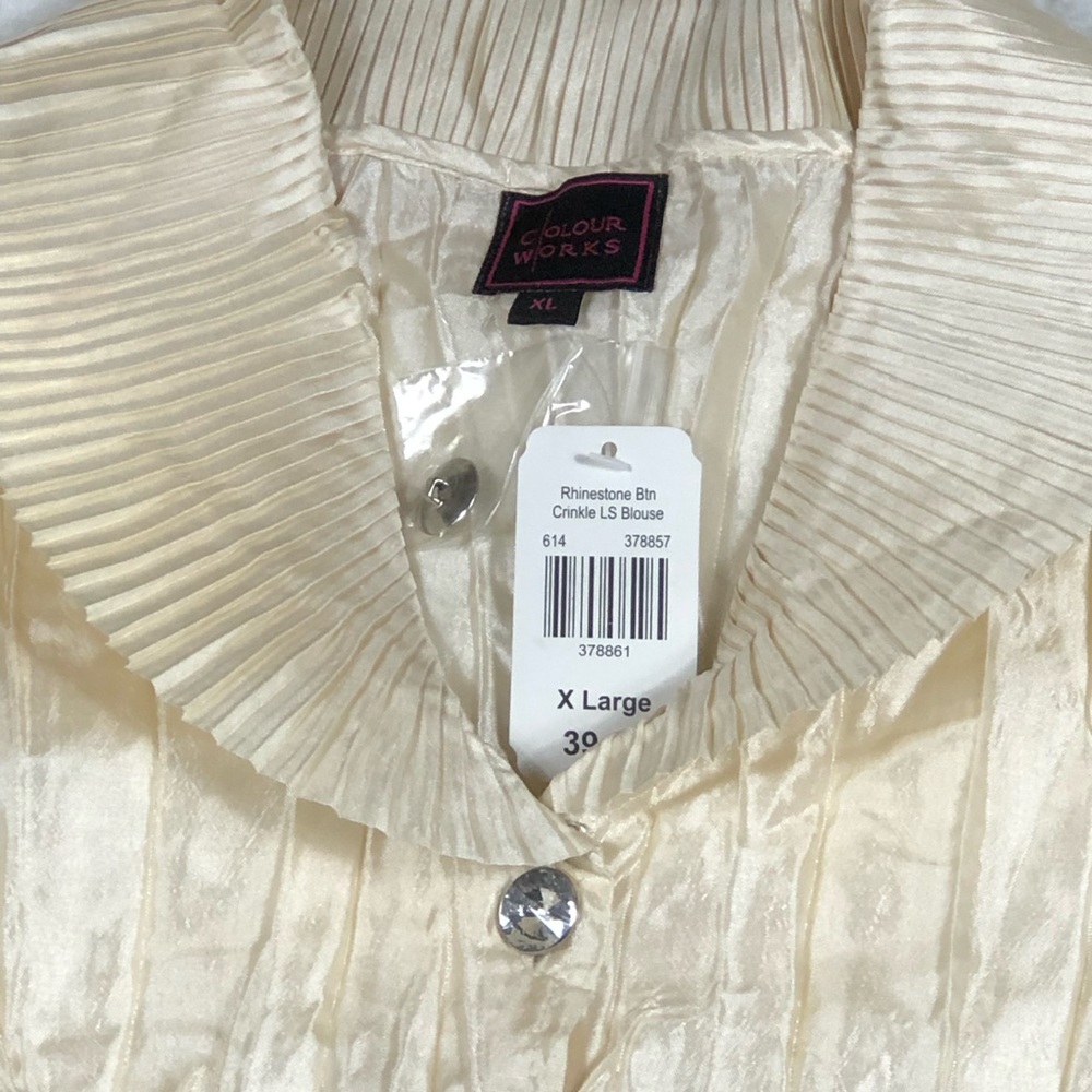 Victorian Cream Colored Crinkle Pleated Blouse size XL - Picture 4 of 7